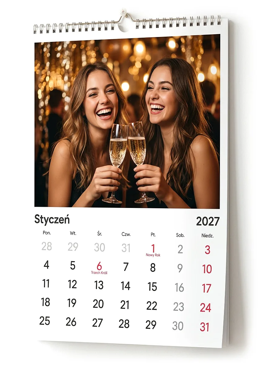 Kalendarz wieloplanszowy 29,9 × 45 cm na metalowej spirali z wieszakiem, karta stycznia 2027 w stylu Klasycznym